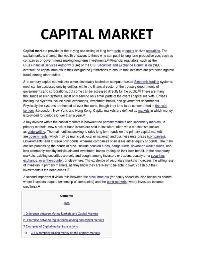 Capital Market | PDF | Capital Market | Financial Markets