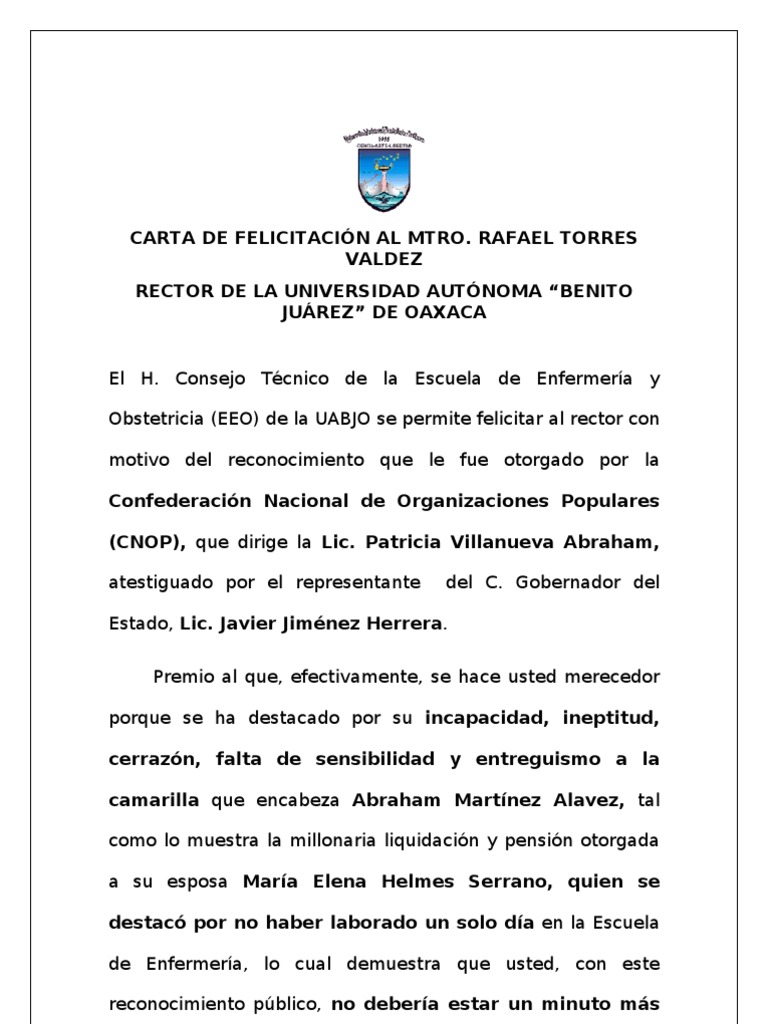CARTA DE FELICITACION