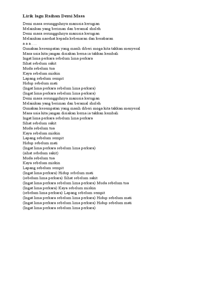 Lirik Lagu Raihan Demi Masa Pdf