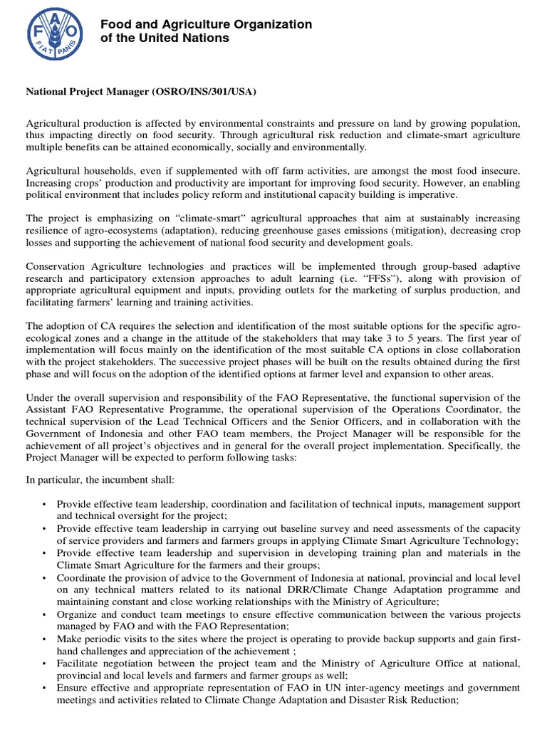 Climate-Smart Agriculture Project Manager | PDF | Food Security | Food ...