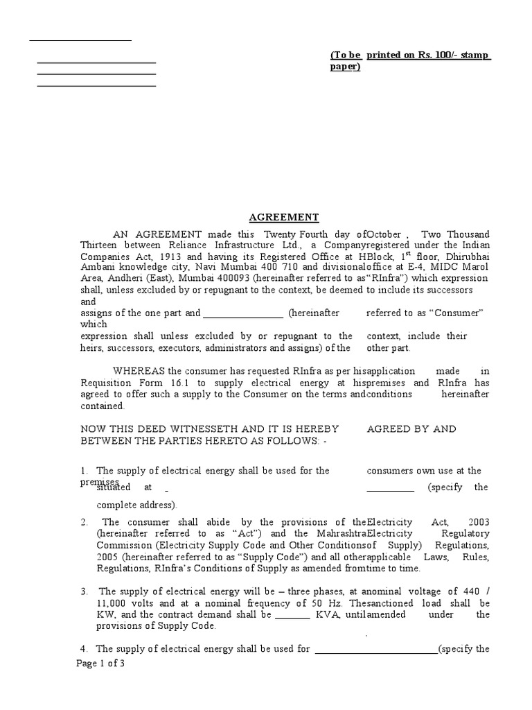 Electricity Supply Agreement with RInfra | PDF | Mumbai | Economy Of India