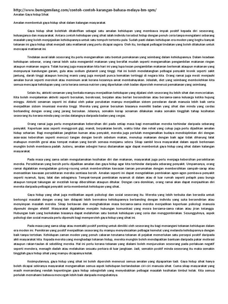 Gaya Hidup Sihat Contoh Karangan Gaya Hidup Sihat Contoh Karangan