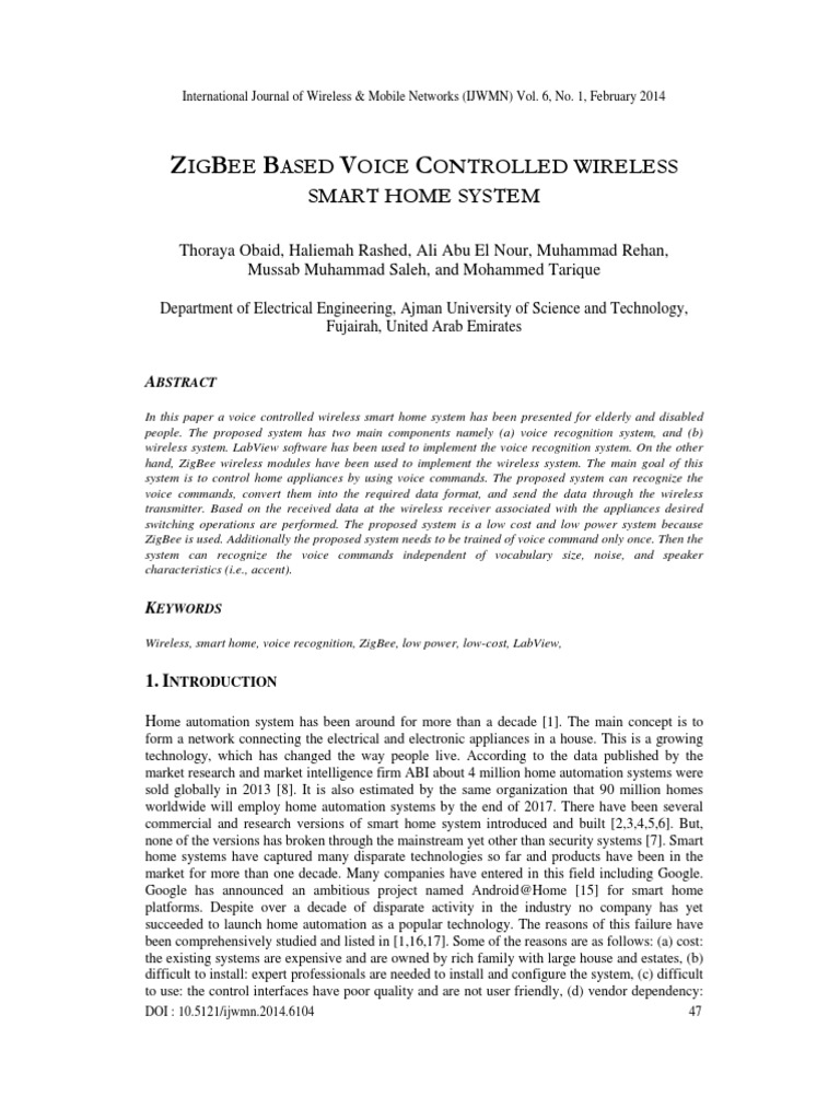 Zigbee Based Voice Controlled Wireless Smart Home System | PDF