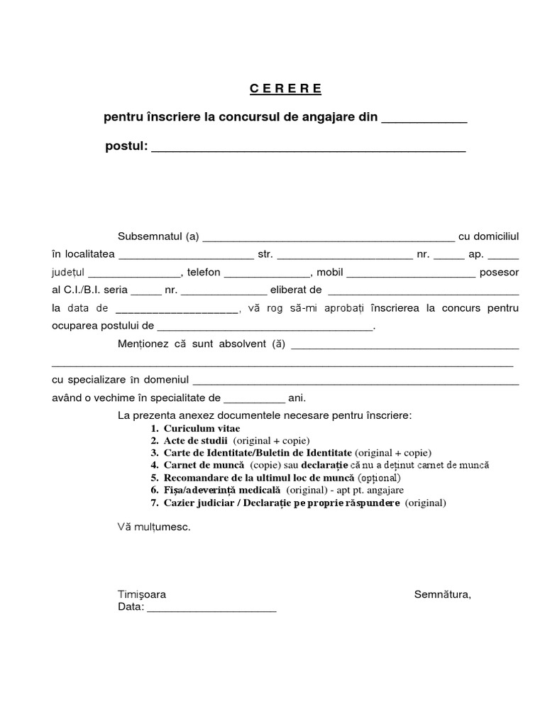 Angajari - Model-cerere Inscriere Concurs