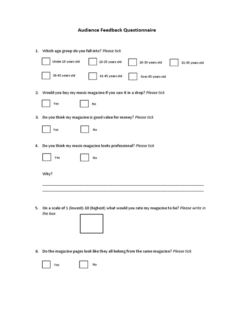 Audience Feedback Questionnaire | PDF | Self-Improvement