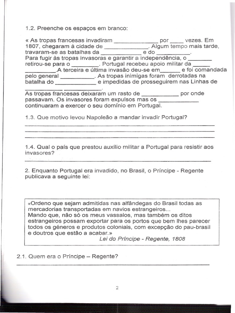 HGP - 6 Ano - Teste - 1 PDF | PDF | Guerra Peninsular | Portugal