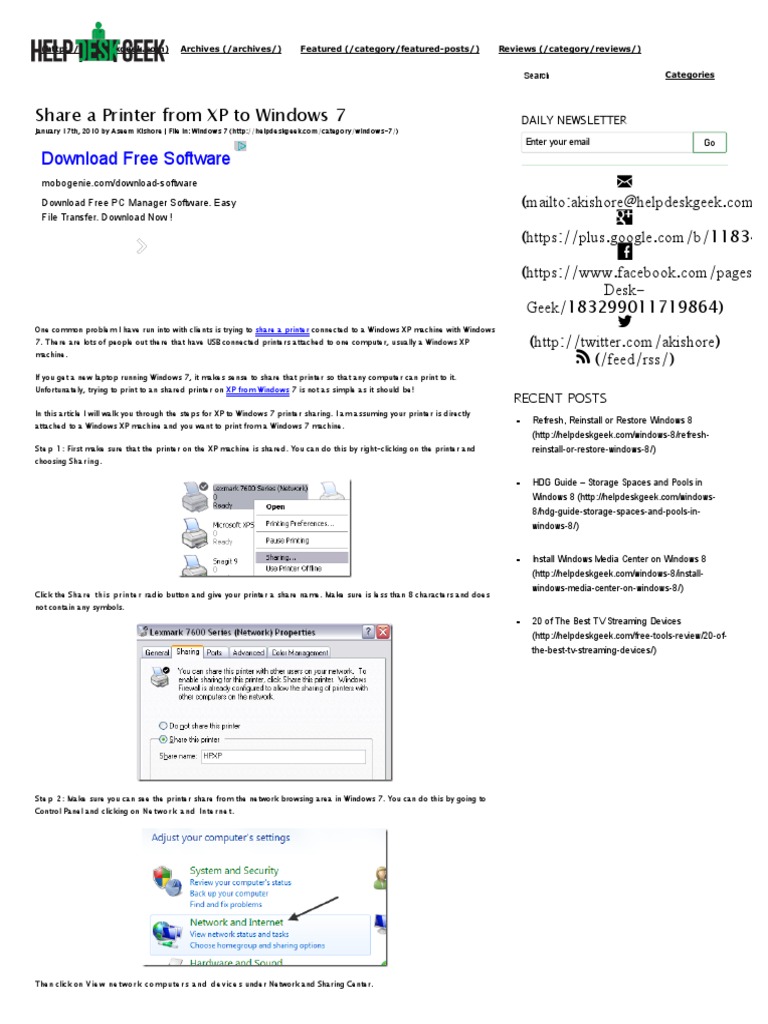 Printer PDF Windows 7 Windows Xp