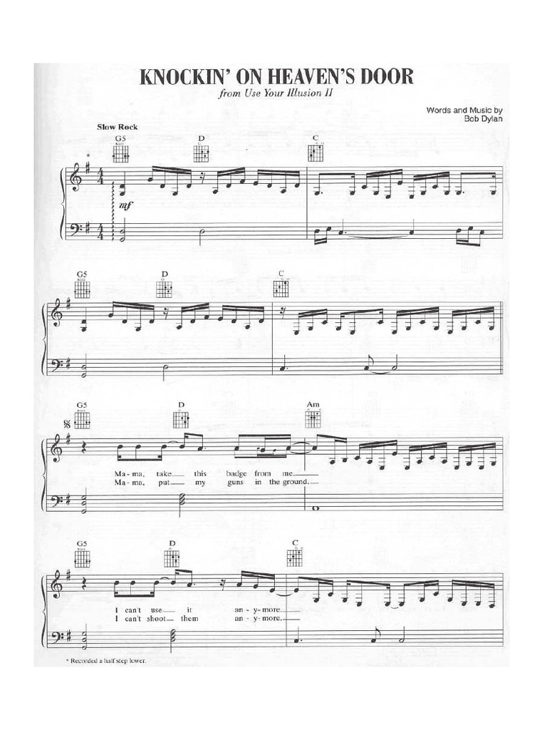Knocking on Heavens Door Sheet Piano