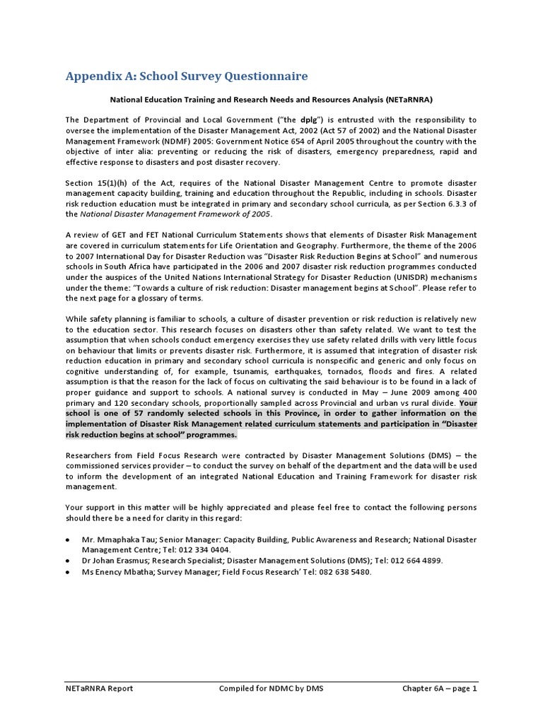 School Survey Questionnaire | PDF | Emergency Management | Disaster ...