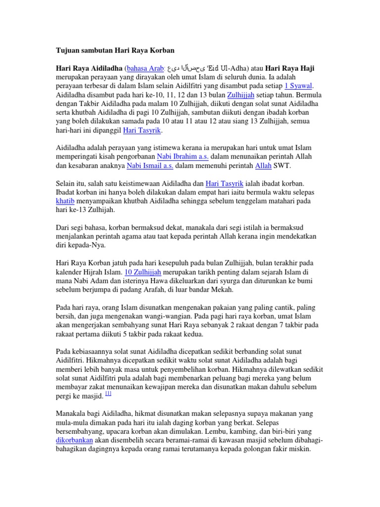 Tujuan Sambutan Hari Raya Korban Pdf