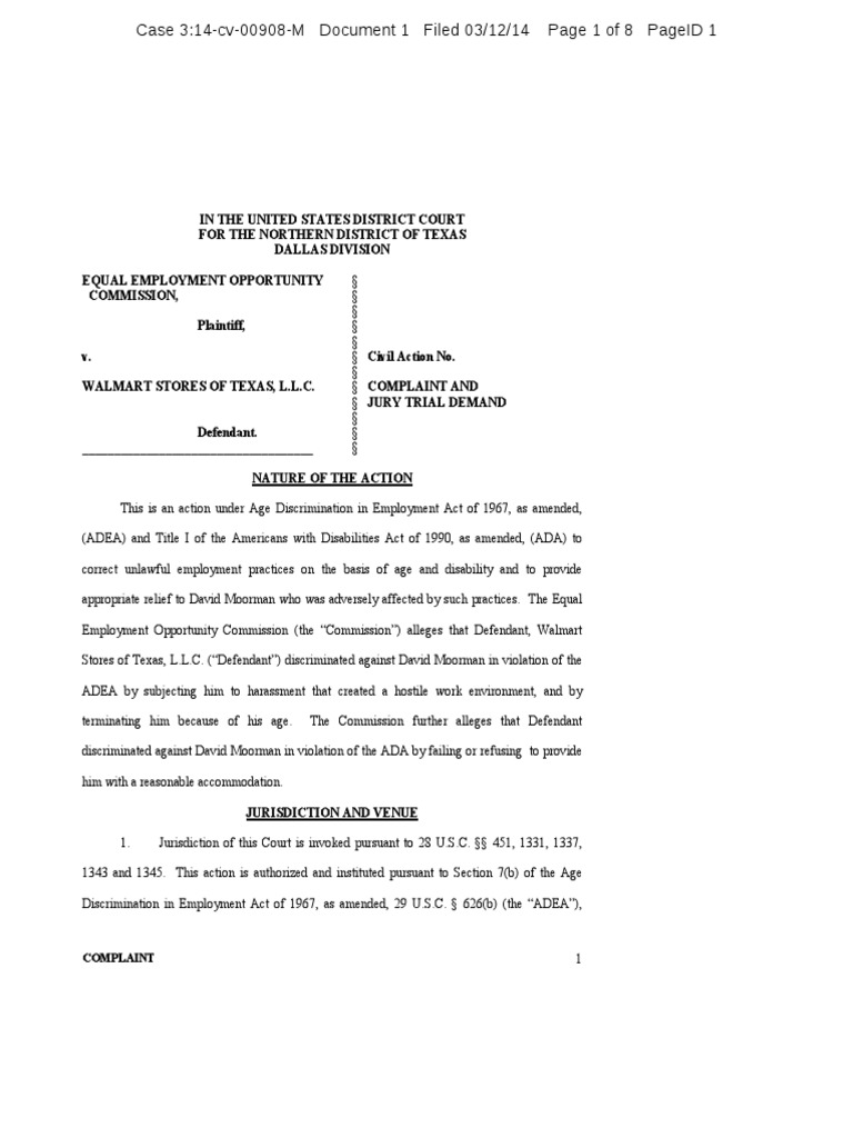 EEOC Lawsuit Against WalMart PDF Equal Employment Opportunity
