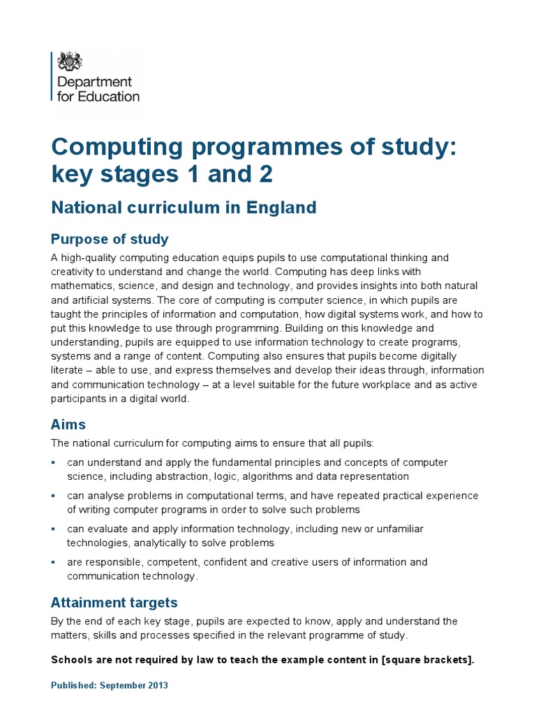 Primary National Curriculum - Computing | PDF | Computer Program ...