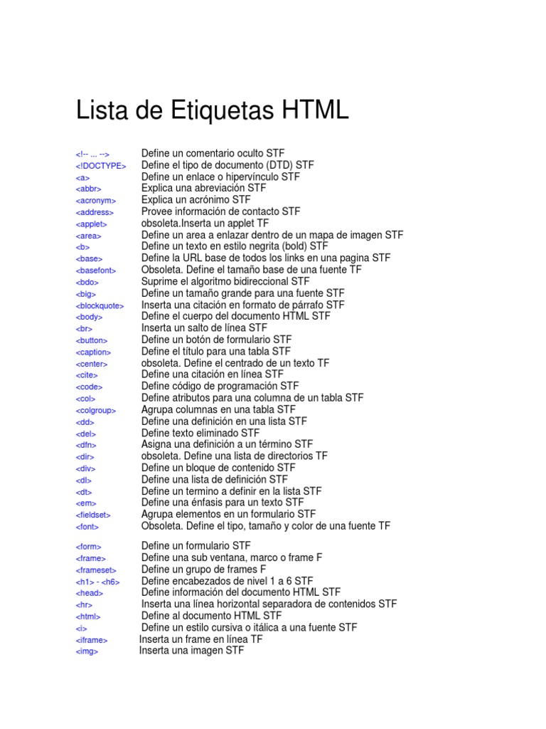 Lista de Etiquetas HTML HTML Hipervínculo