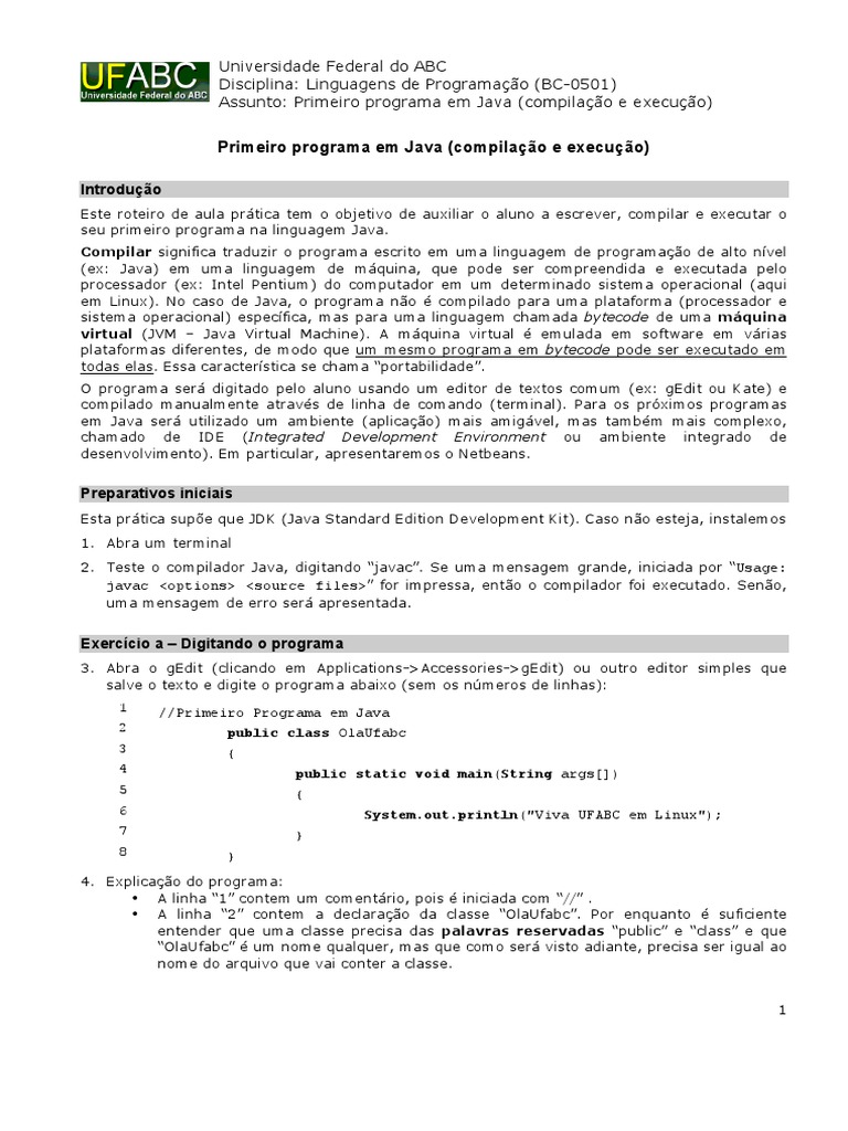 01pratica Javac Bemvindo 2010-Linux | PDF