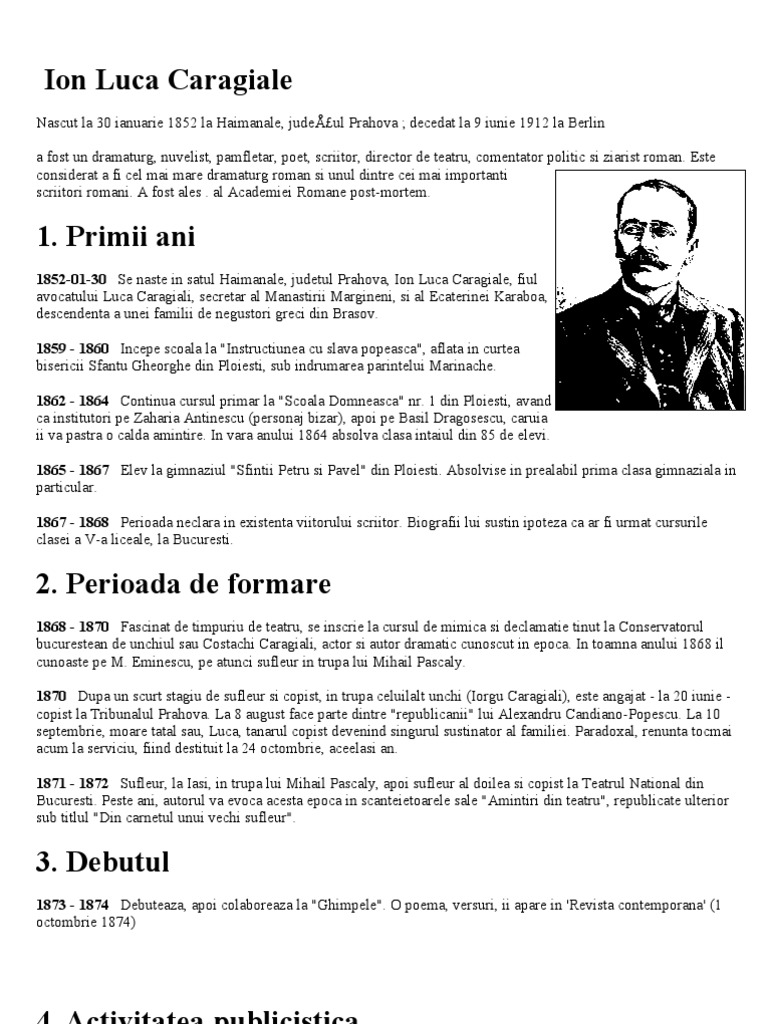 Rezumat Ion Luca Caragiale Ion Luca Caragiale Bibliografie