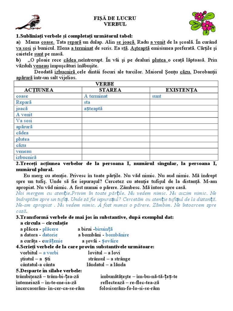Fisa de Lucru Verbul