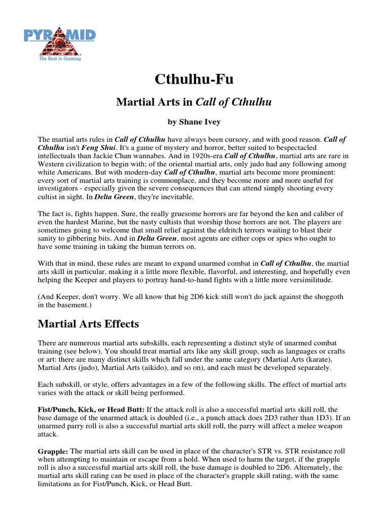 Cthulhu-Fu - Martial Arts in Call of Cthulhu | PDF | Grappling | Jujutsu