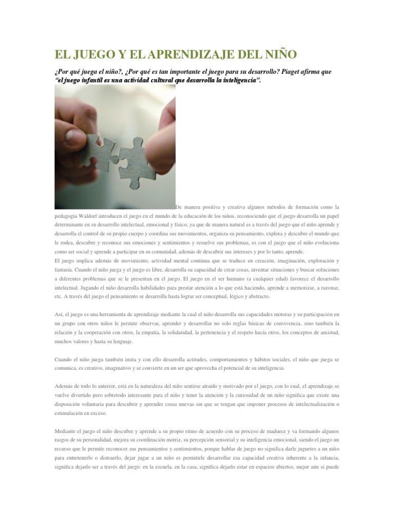 Juegos de pensamiento en el desarrollo infantil | PDF | Aprendizaje ...