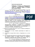 Qualificação Profissional Decreto #8.579 de 04 de Julho de 2003