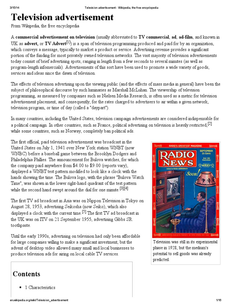 Television Advertisement Wikipedia The Free Encyclopedia Pdf Television Advertisement Television Programs