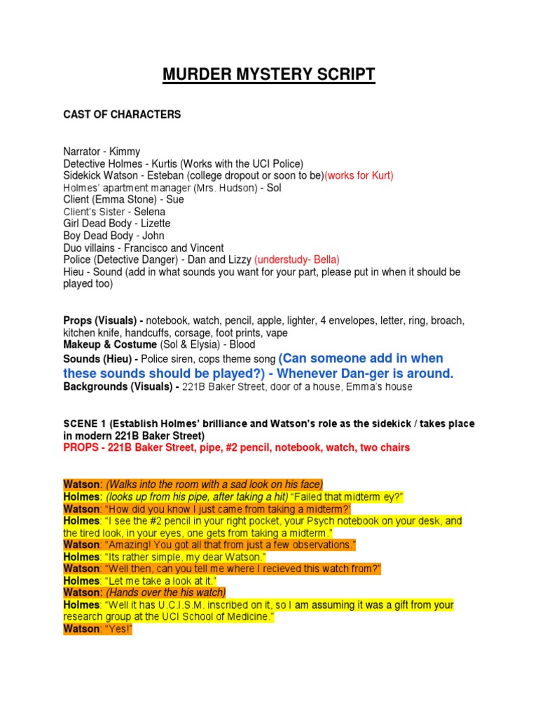 Murder Mystery Script | PDF | Dr. Watson | Minor Sherlock Holmes 