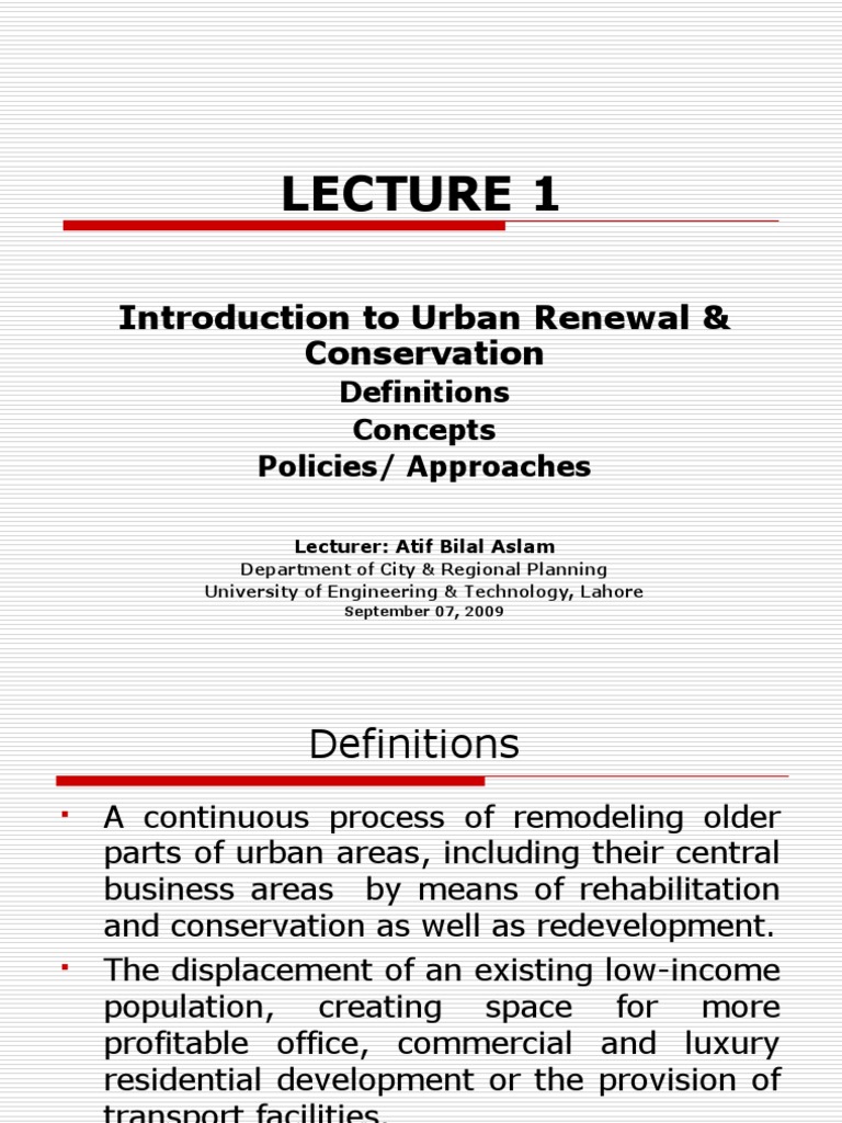 Lect 1 - Urban Renewal & Conservation | PDF | Urban Renewal | Slum
