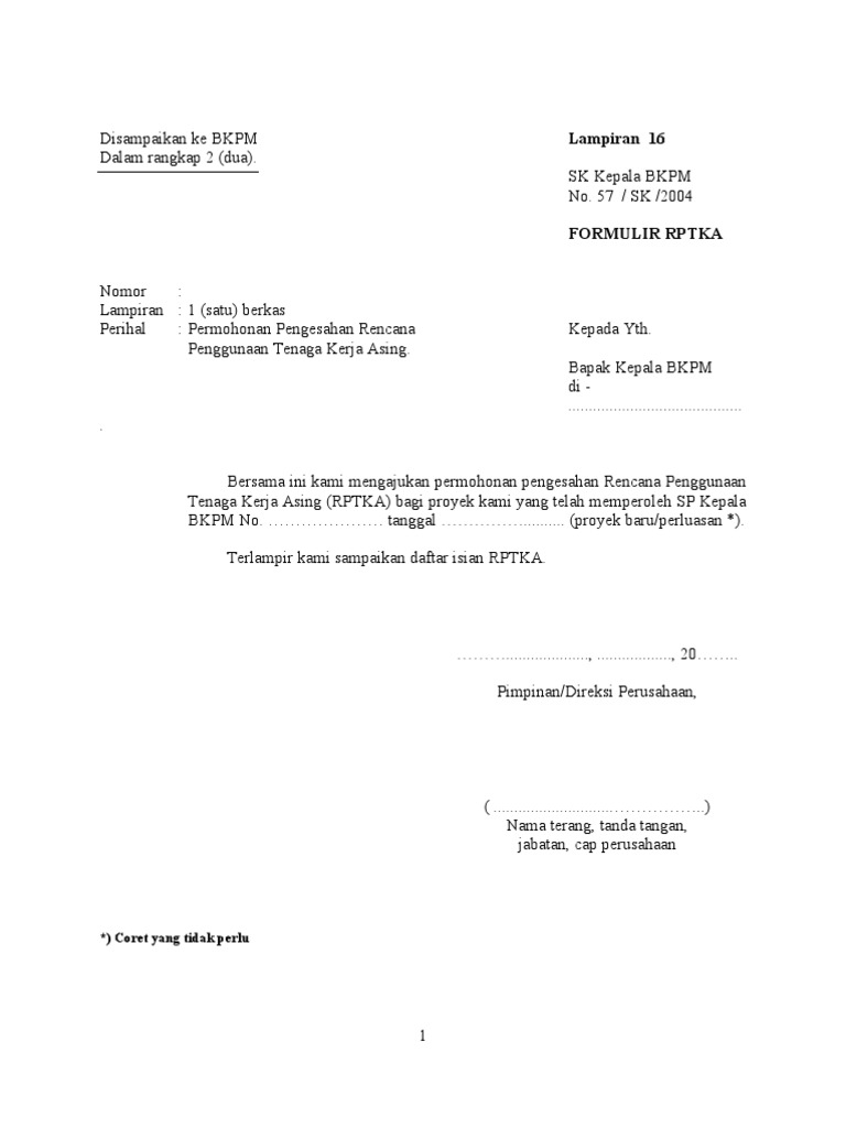 Pengajuan RPTKA untuk TKA di Indonesia | PDF | Bisnis | Pengelolaan ...