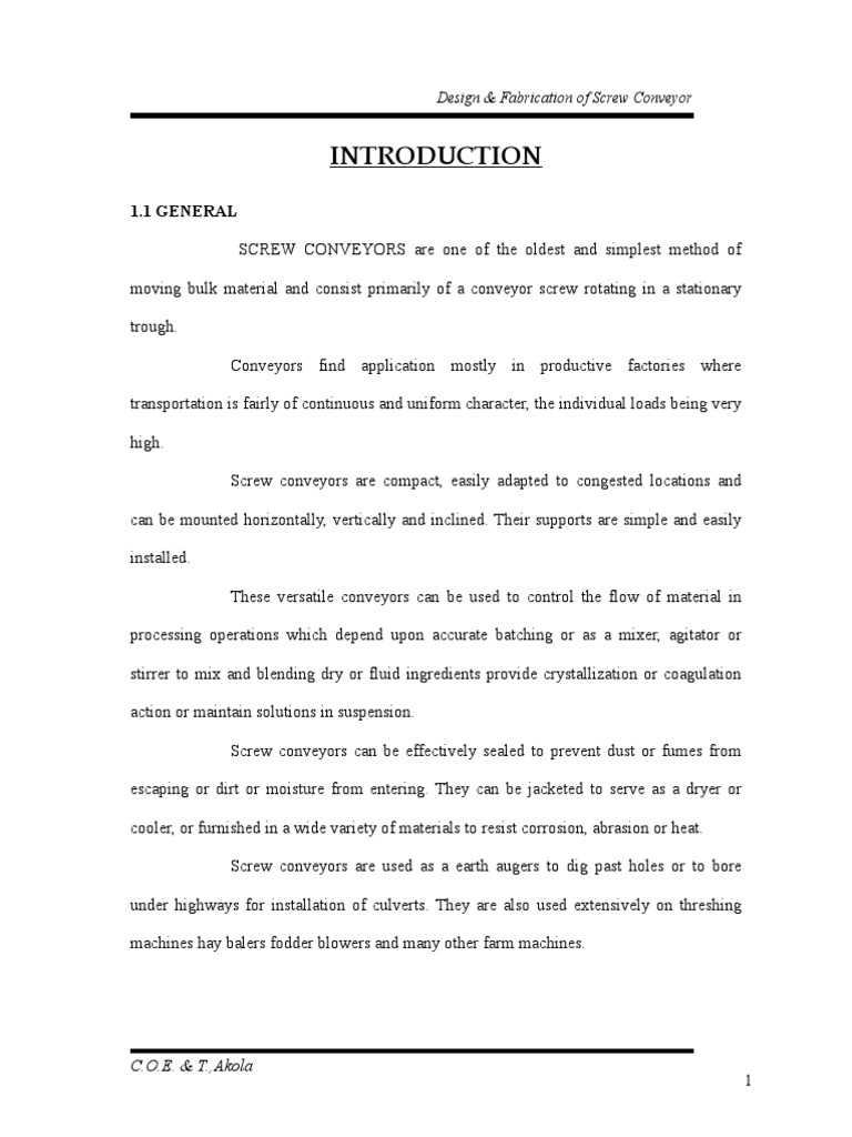 Design and Fabrication of Screw Conveyor | PDF | Screw | Transmission ...