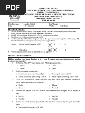 Soal Semester 2 Kelas 9 Akidah Akhlak 2012