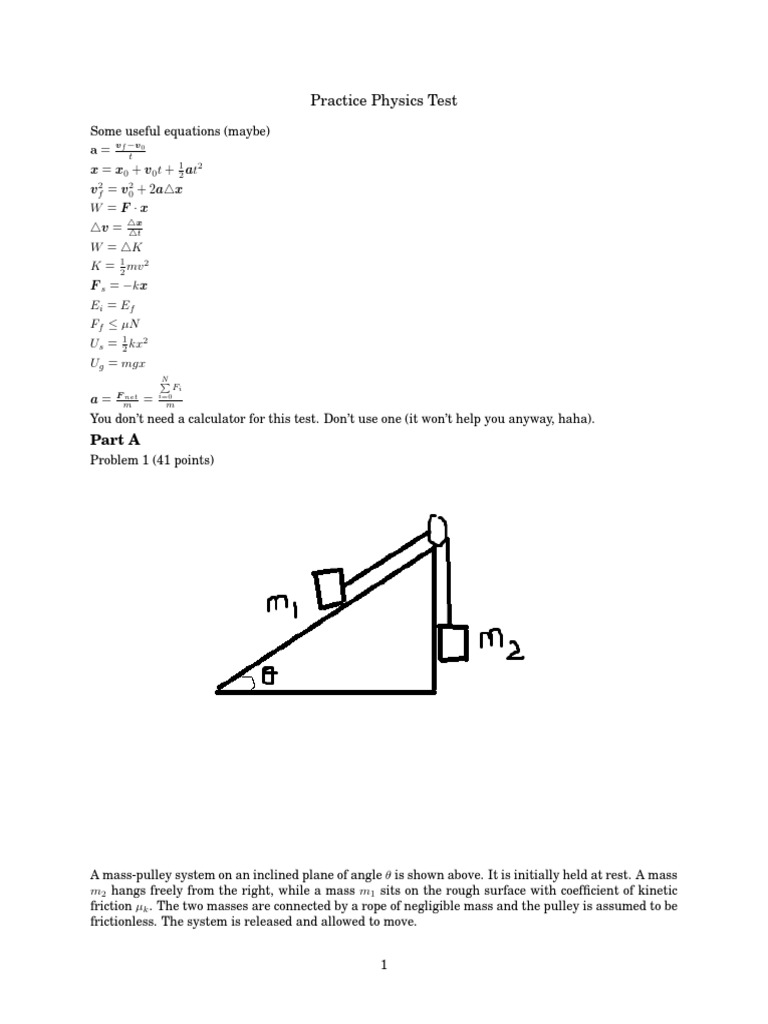 Physics Practice Test with Problems | PDF | Force | Mass