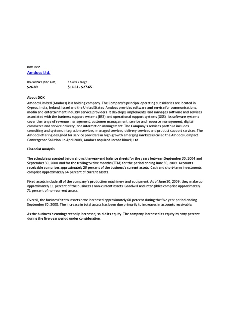 Amdocs LTD Download Free PDF Equity (Finance) Revenue