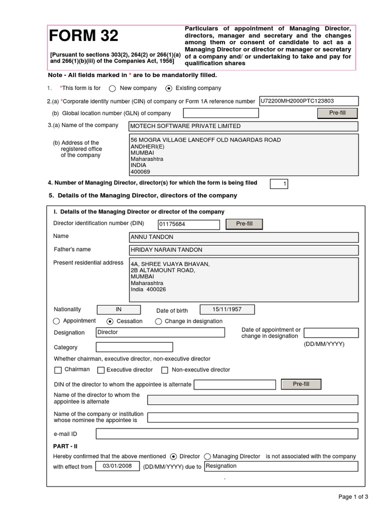 Company Director Appointment Form | PDF | Board Of Directors | Government