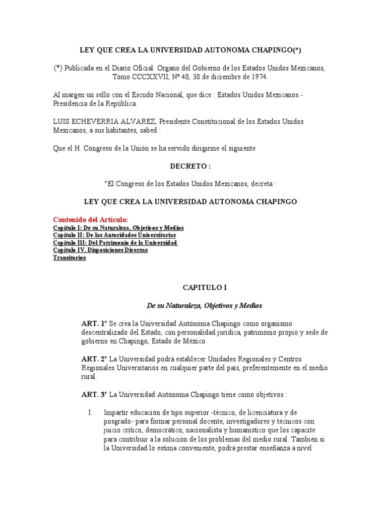 Ley de Creación de la Universidad Chapingo | PDF | Gobierno | Science