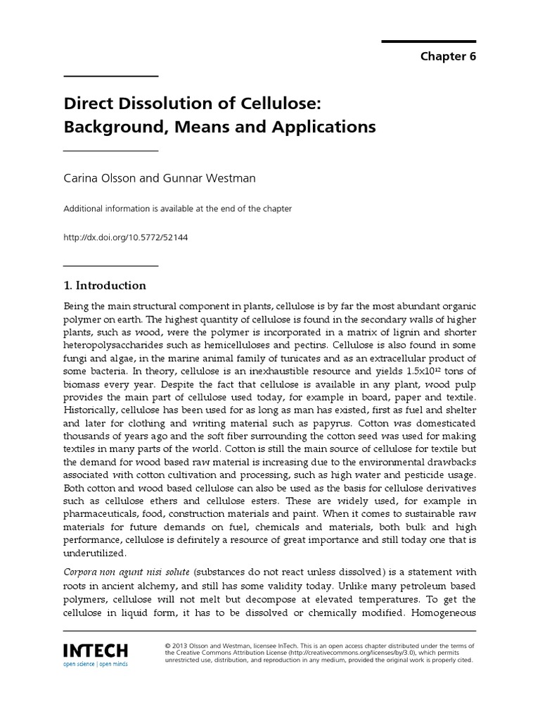 InTechDirect Dissolution of Cellulose Background Means and