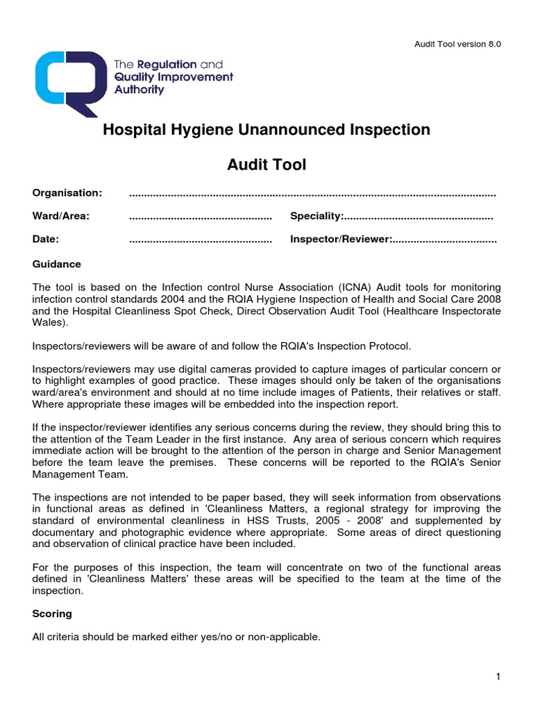 Hospital Hygiene Audit Tool 24 Jun 10 PDF PDF Hand Washing Hygiene