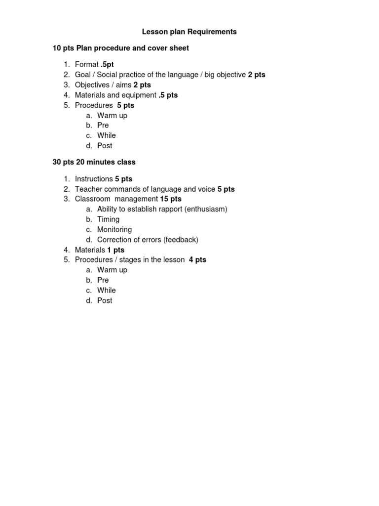 Lesson Plan Requirements for ESL Teaching | PDF | Career & Growth ...