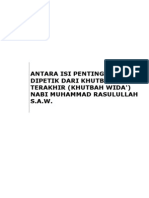 Antara Isi Penting Yang Dipetik Dari Khutbah Terakhir (Khutbah Wida') Nabi Muhammad Rasulullah S.a.W.