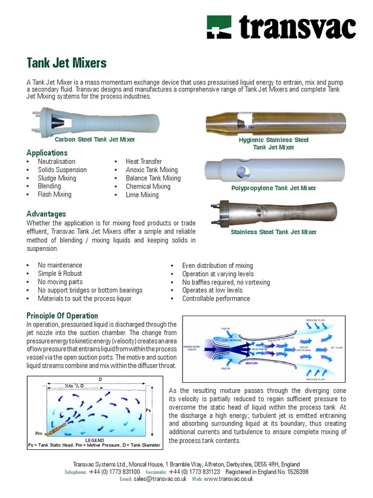 Tank Jet Mixers | PDF | Nozzle | Pump