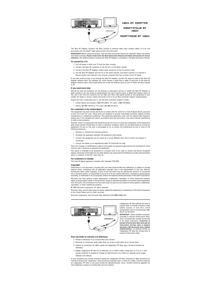 Manual - Hardware Xbox RF Adapter PDF | PDF | Xbox (Console) | Microsoft
