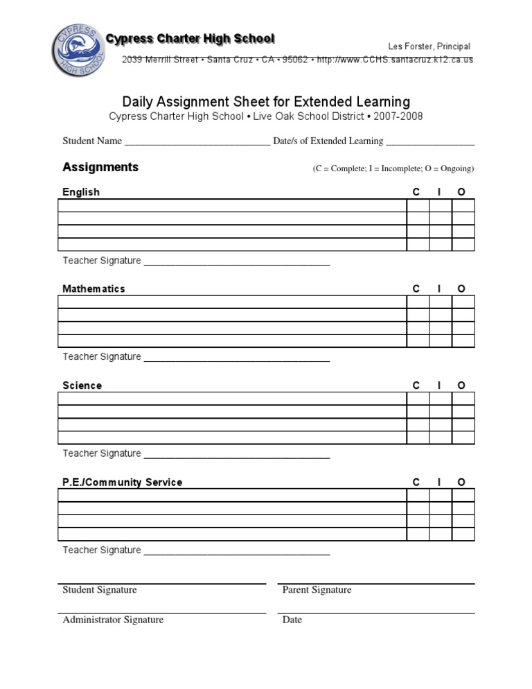 Daily Assignment Sheet Template | PDF | Career & Growth | Business