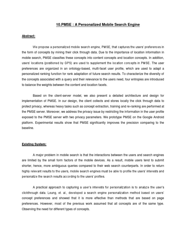 Personalized Mobile Search Engine PMSE | PDF | Web Search Engine ...