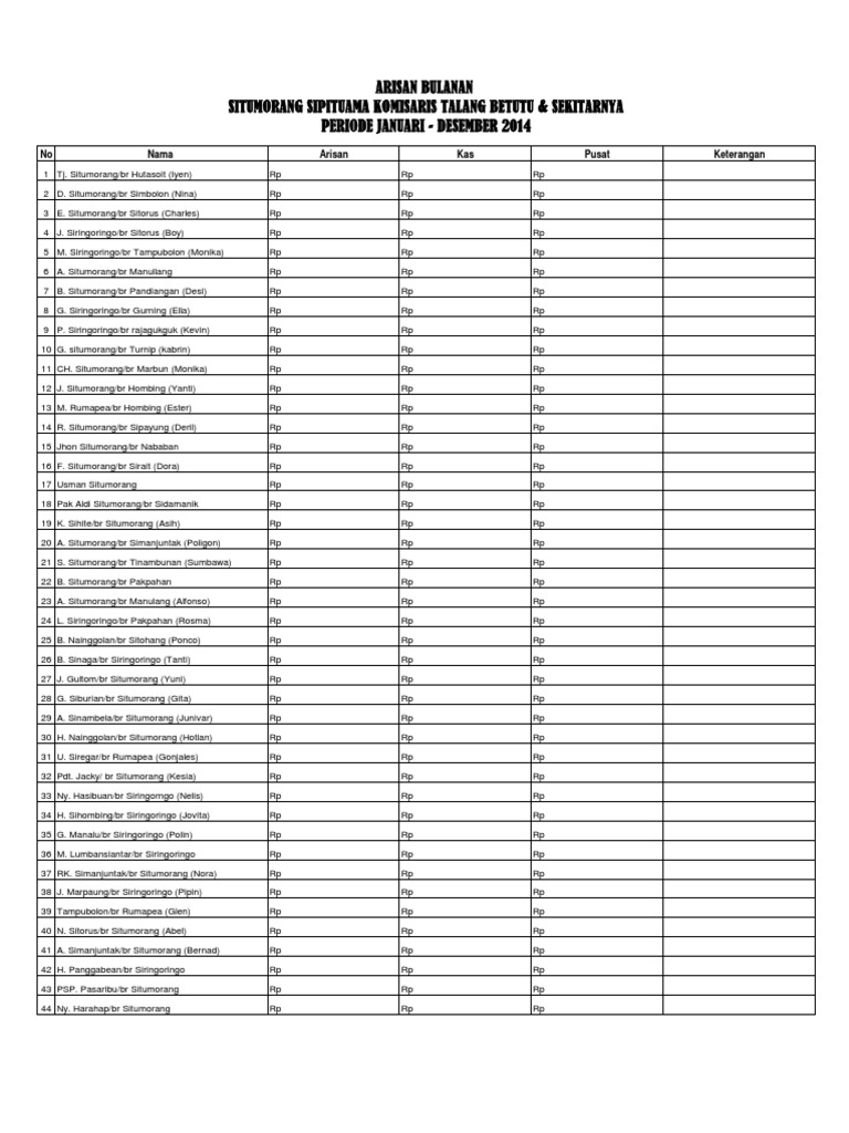 Format Buku Arisan Bulanan Naik Kelas