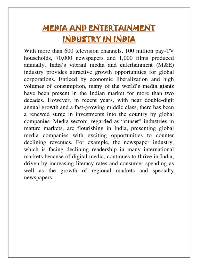 Media and Entertainment Industry in India | PDF | Film Industry | Bollywood