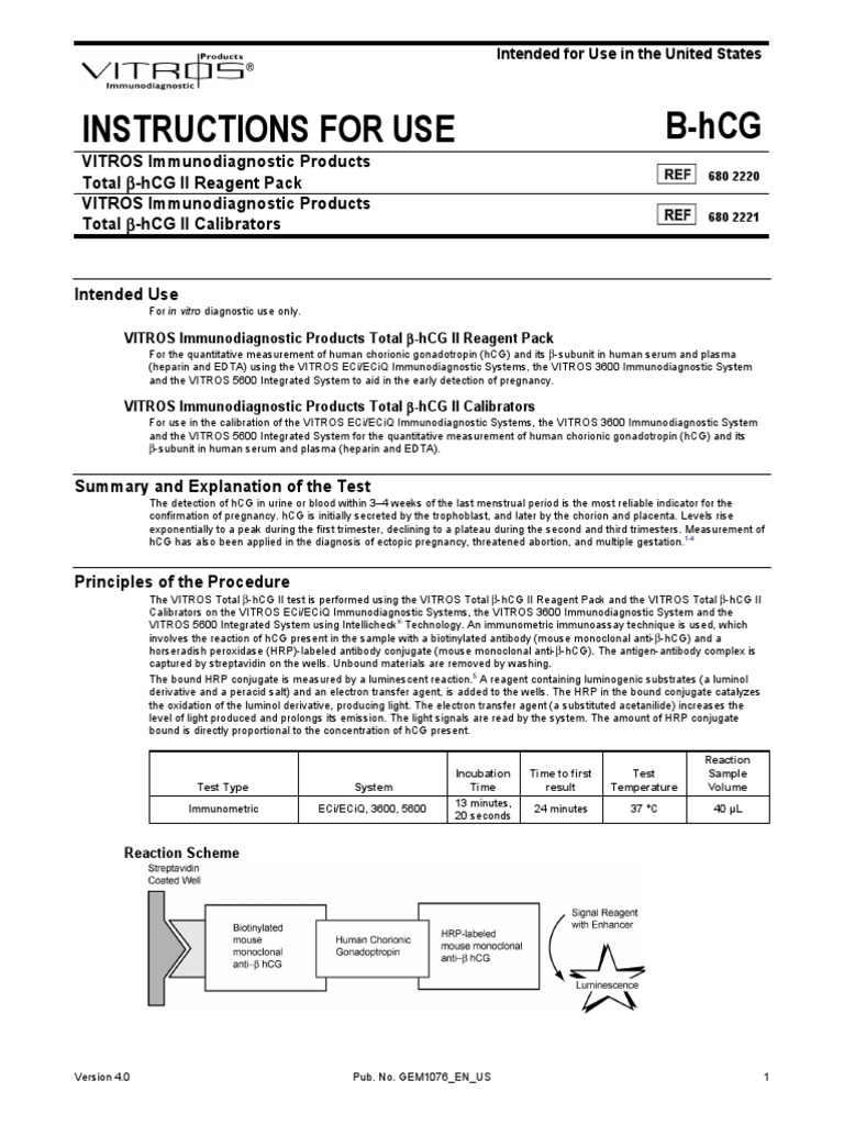 Instructions For Use B-hCG: β-hCG II Reagent Pack β-hCG II Calibrators ...