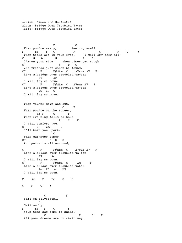 Bridge Over Troubled Water Chords - Sheet and Chords Collection