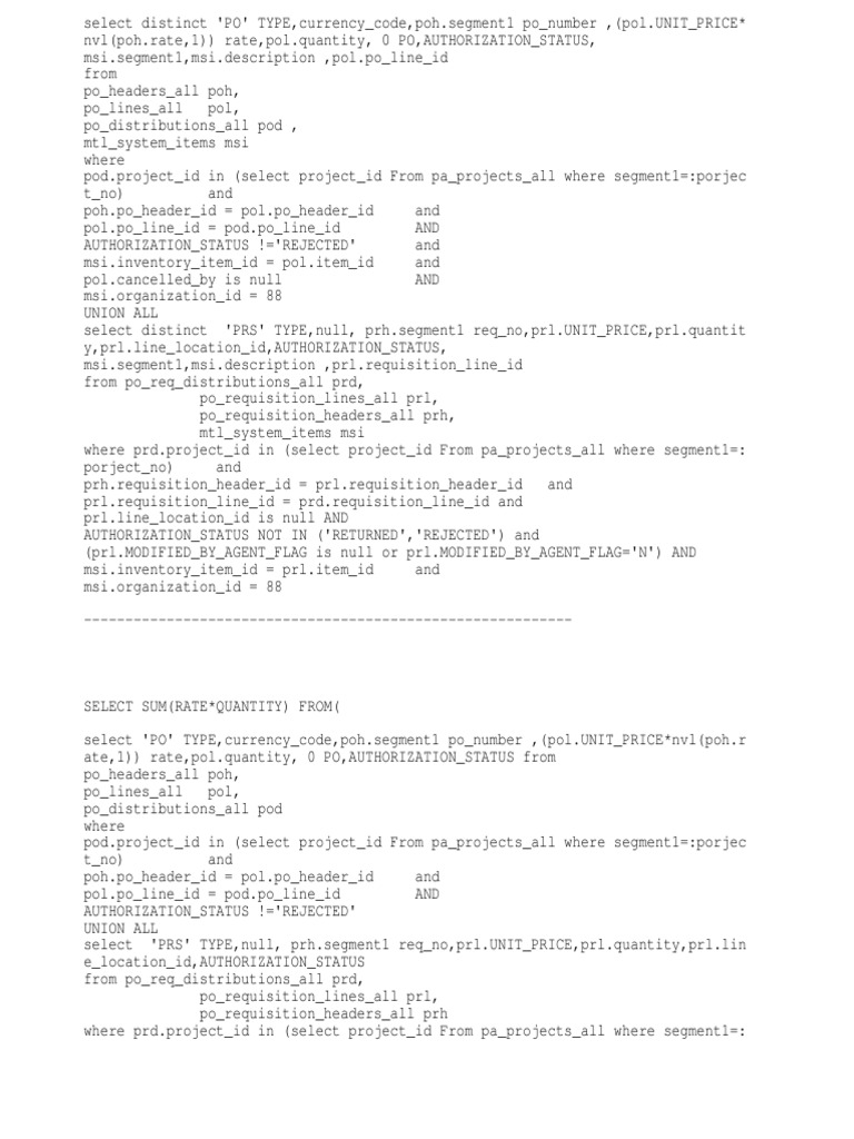 PO and PRS Data in Oracle Fusion | PDF | Sql | Databases