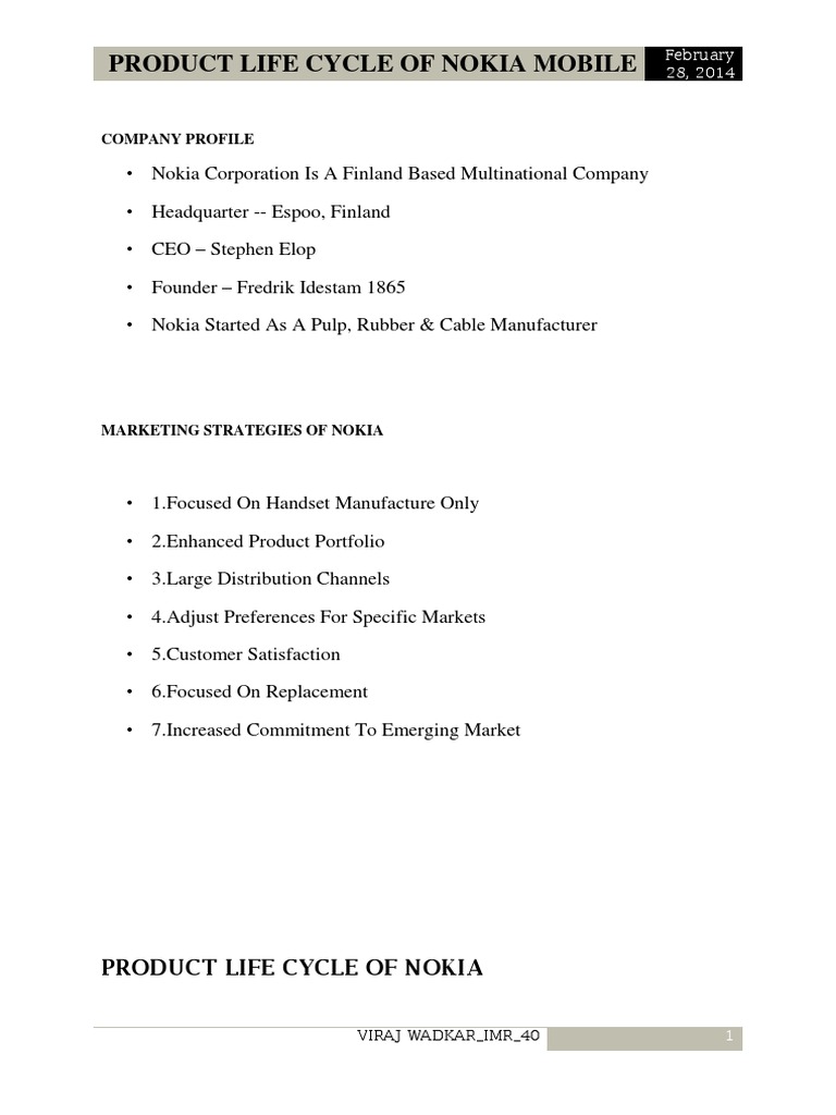Product Life Cycle of Nokia Mobile | PDF