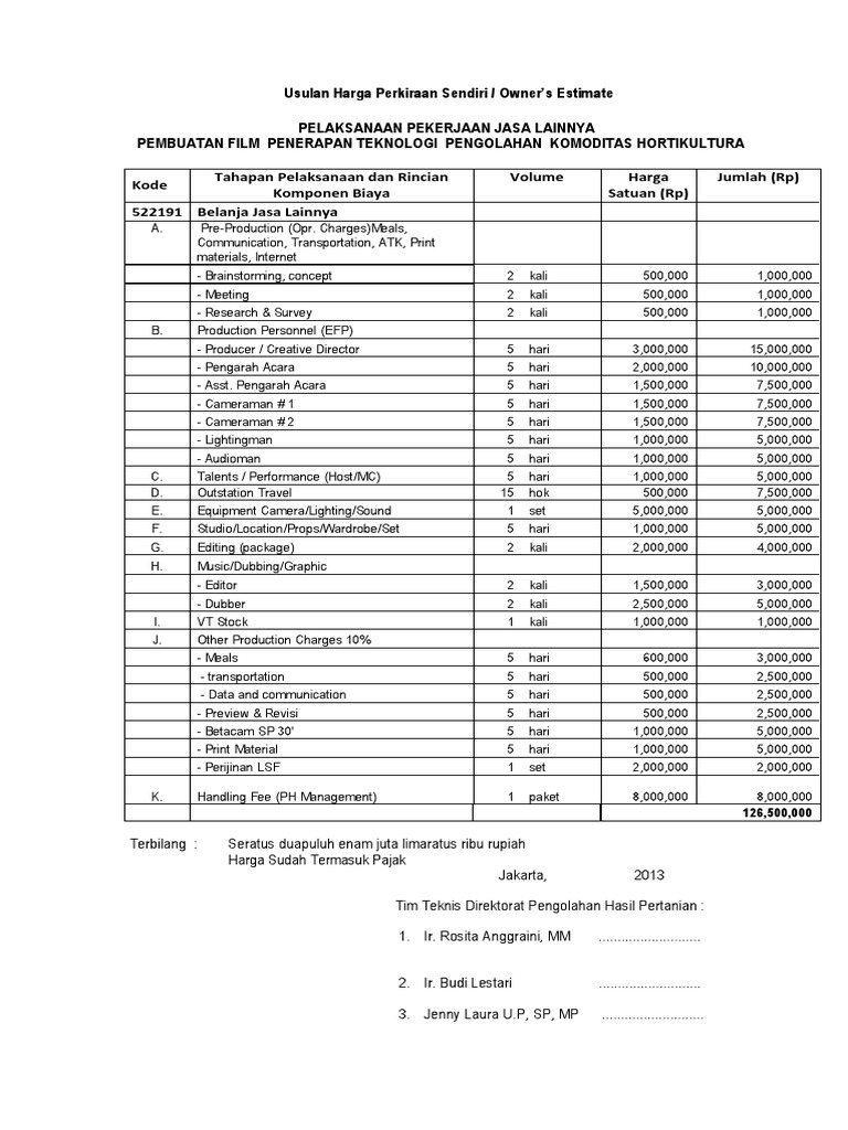 Usulan Harga Perkiraan Sendiri Rab Film | PDF