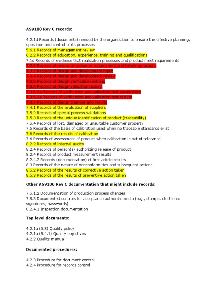 AS9100 Rev C Document Control Overview | PDF | Verification And ...