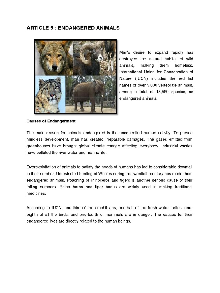 Article 5-Causes aARTICLE 5: ENDANGERED ANIMALSnd Saving | PDF
